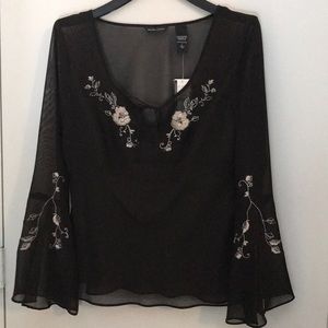 New York & Co Embroidered Blouse with side zipper